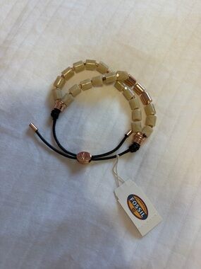 Fossil Cream and Gold Beaded Double-Strand Bracelet
